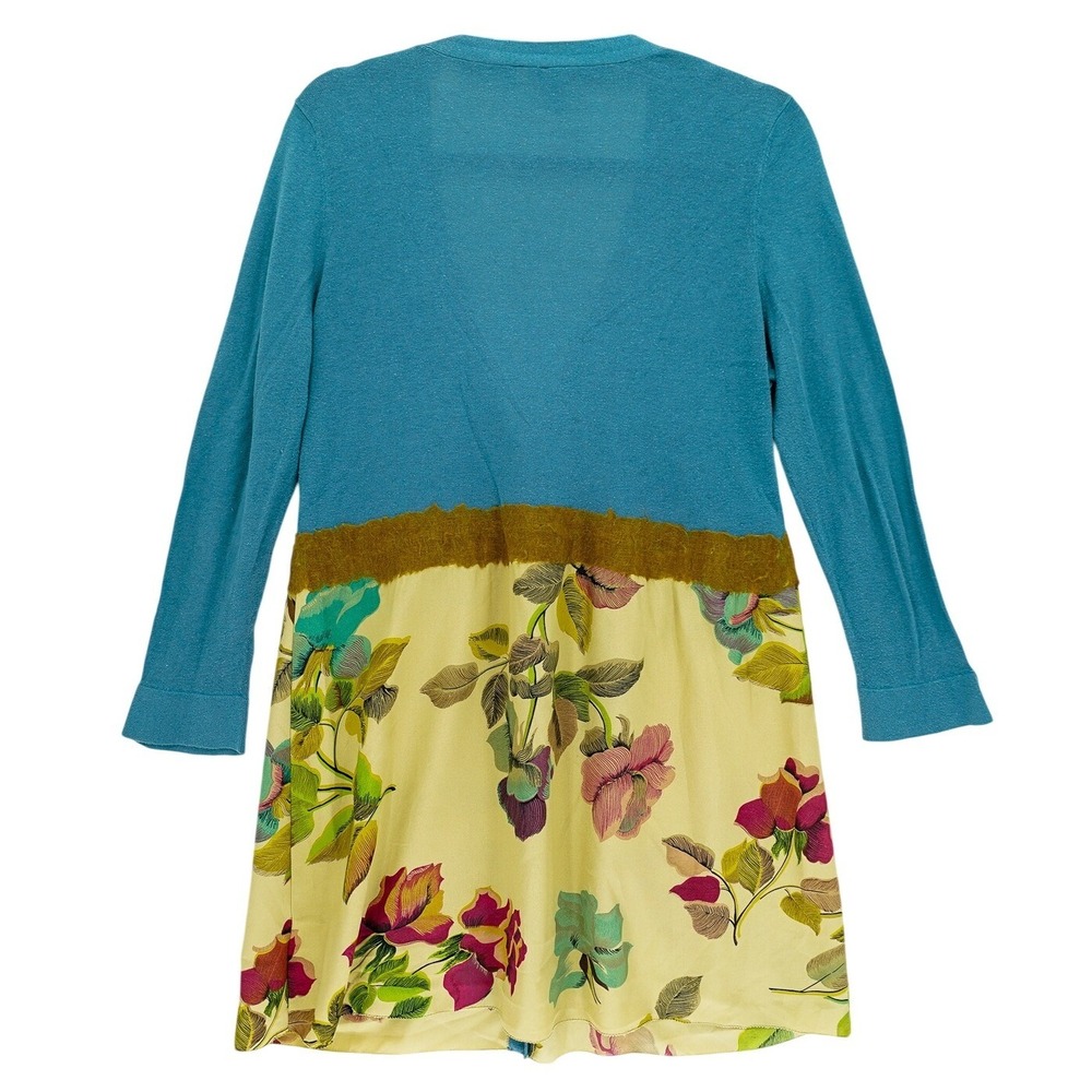 Knitted & Knotted Teal Floral Mixed Media Cardigan Sweater Large Anthropologie - Picture 2 of 9